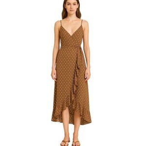 L*Space Wendy Polka Dot Ruffle Wraps Dress in Tan size XS